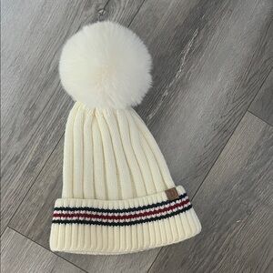 Cream Pom-Pom Knit Beanie for Kids
